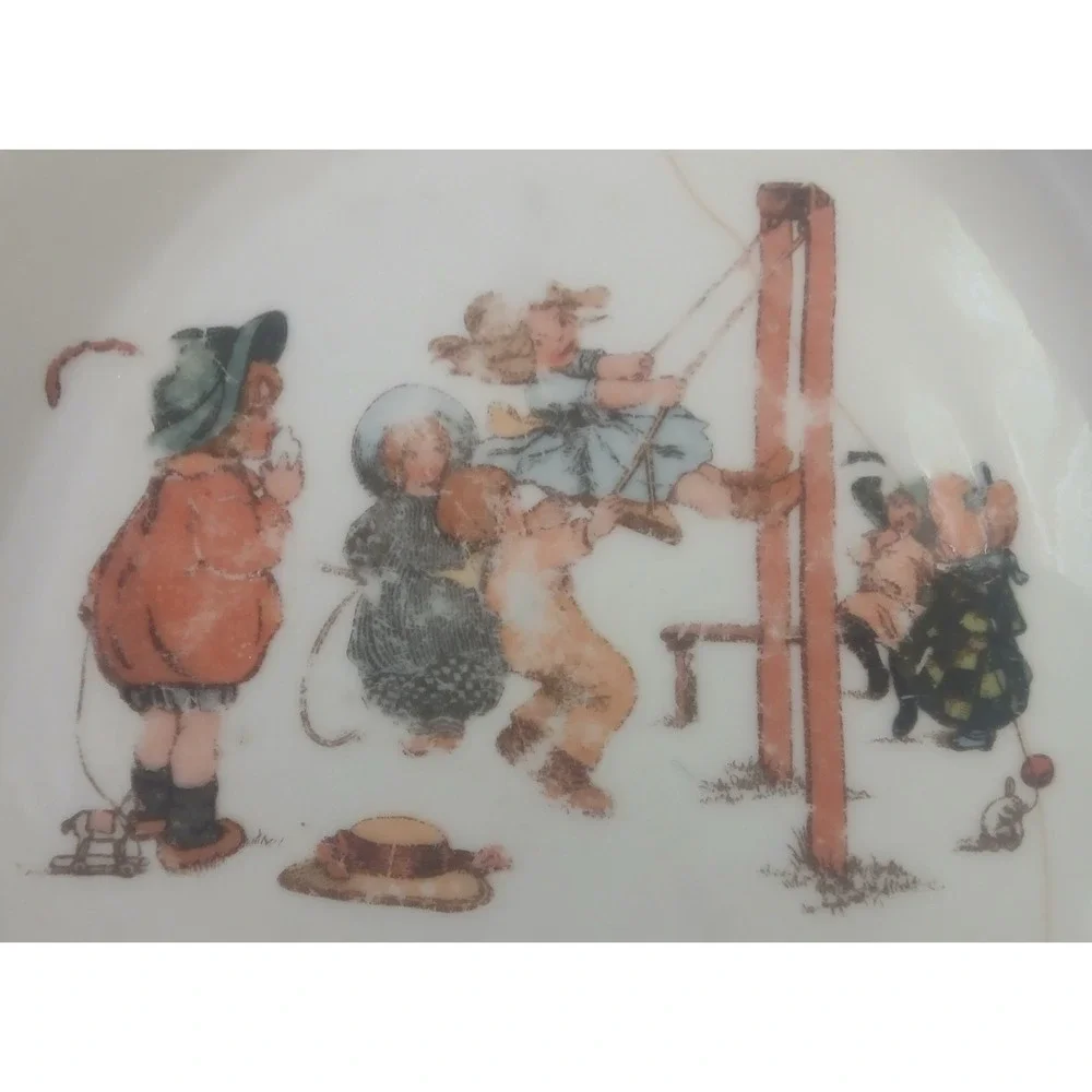 Vtg‎ Porcelain Child Bowl Children Playing Swing Bavaria Germany FLAWS READ